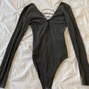 Grey lace up body suit